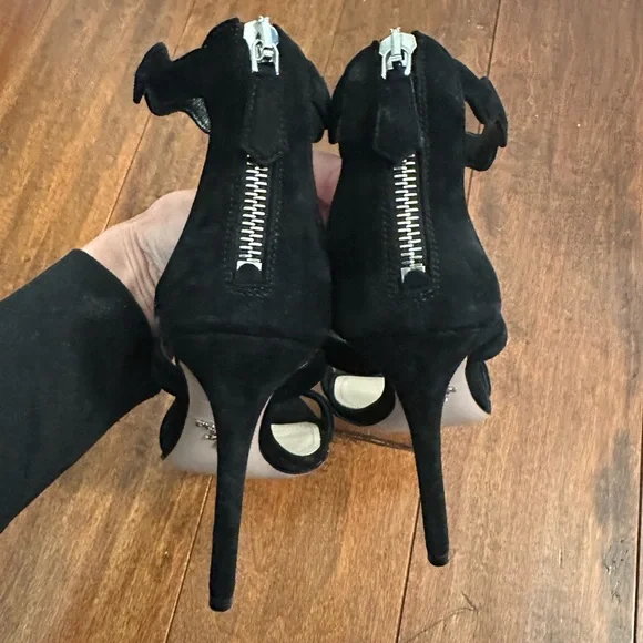 Prada Black Wavy Strap Suede Stilettos Heels Sandals Sz 36 - Picture 7 of 13